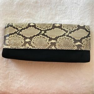 Stuart Weitzman Reptile & Black Suede Clutch